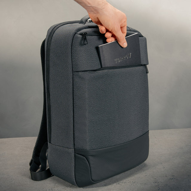 Larger front pocket on the Grey Urban Commuter Backpack