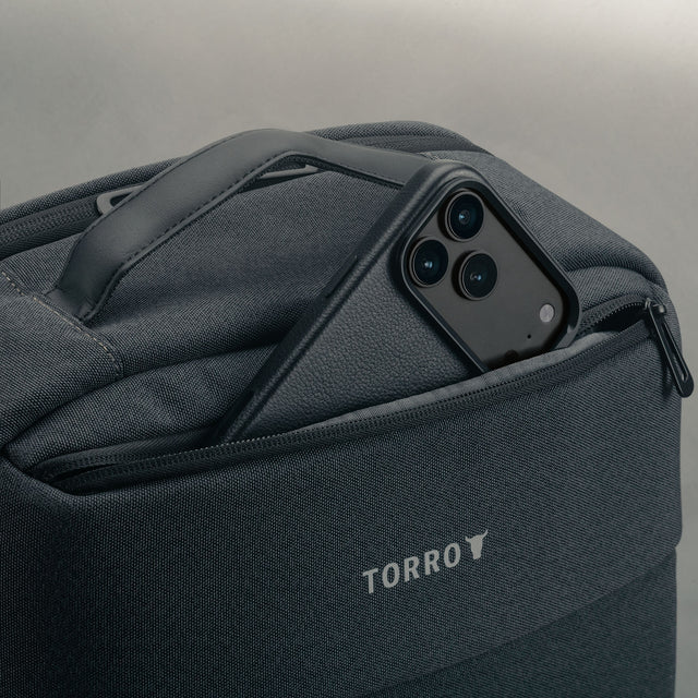 Smaller top pocket on the front of the Grey Urban Commuter Backpack