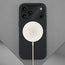 Wireless charger attached to the Black Woven Fabric Bumper Case for iPhone 17 Pro Max