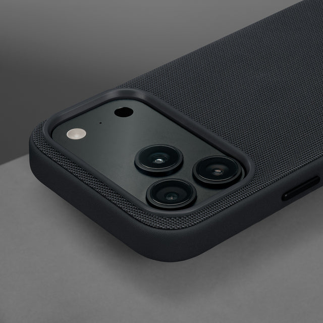 Camera lip on the Black Woven Texture Bumper Case for iPhone 17 Pro
