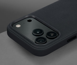 Camera lip on the Black Woven Texture Bumper Case for iPhone 17 Pro