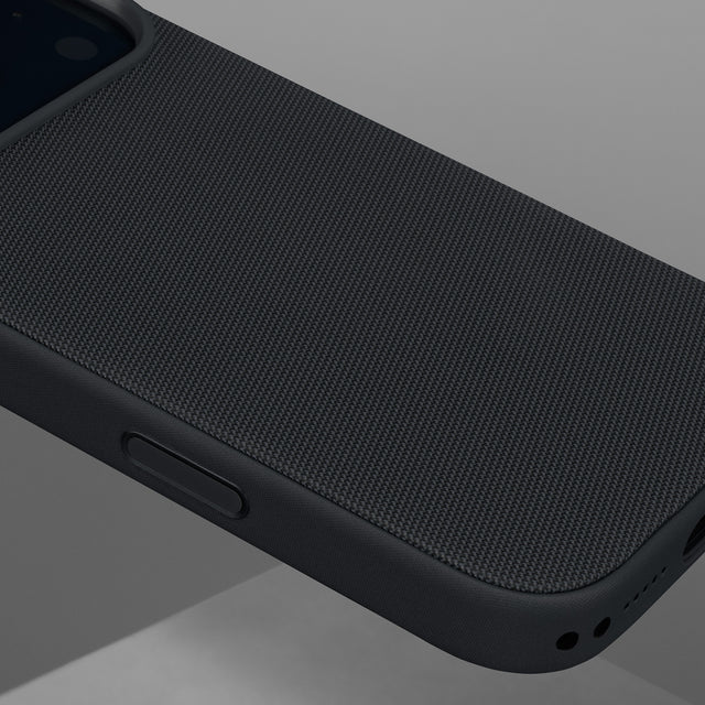 Close up of the Black Woven Texture Bumper Case for iPhone 17 Pro