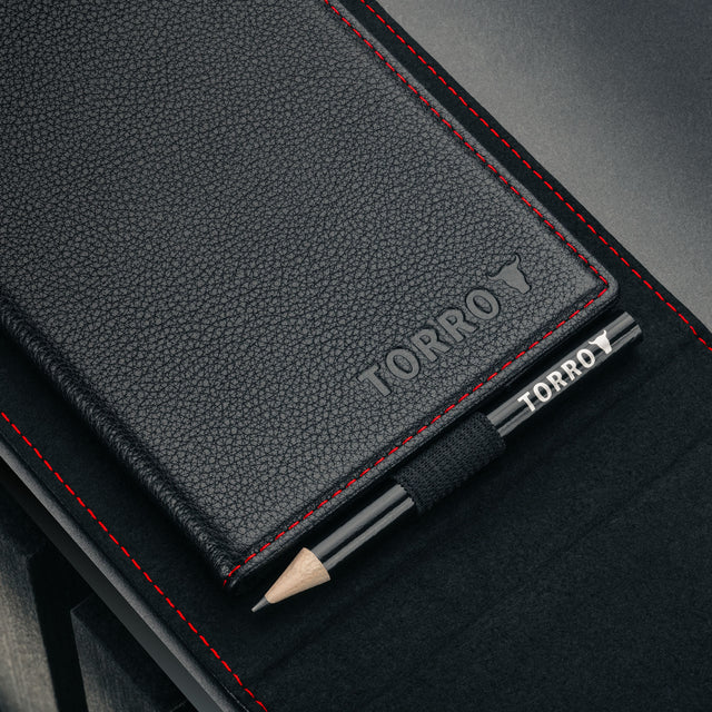 Magnetically attachable scorecard of the Black with Red Detail Leather Golf Scorecard & Yardage Book Holder
