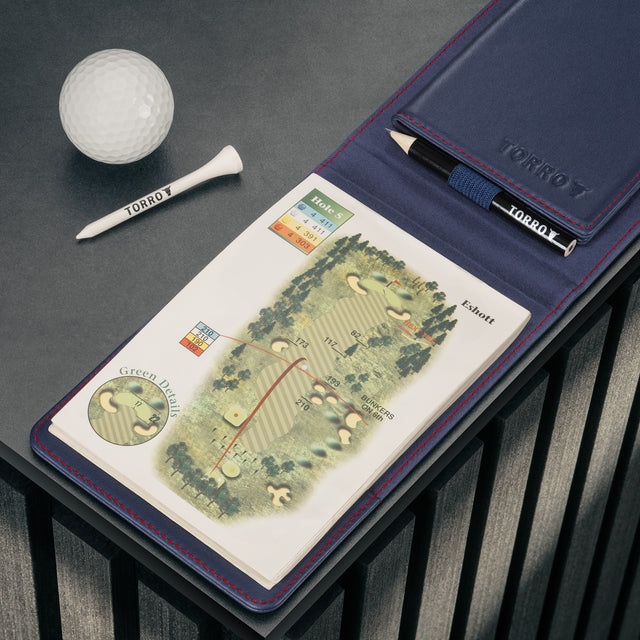 Inside of the Navy Blue with Red Stitching Golf Scorecard Holder and Yardage Book Cover