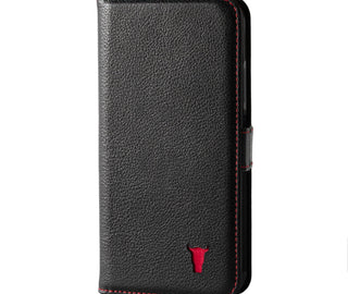 Black Leather (with Red Stitching) Stand Case for iPhone X/XS