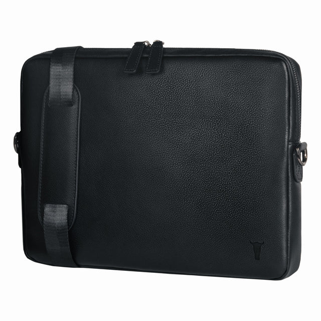 Black Leather Messenger Bag suitable for Laptop / iPad / Tablet