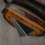 Inner pocket of the Dark Brown Leather Messenger Bag