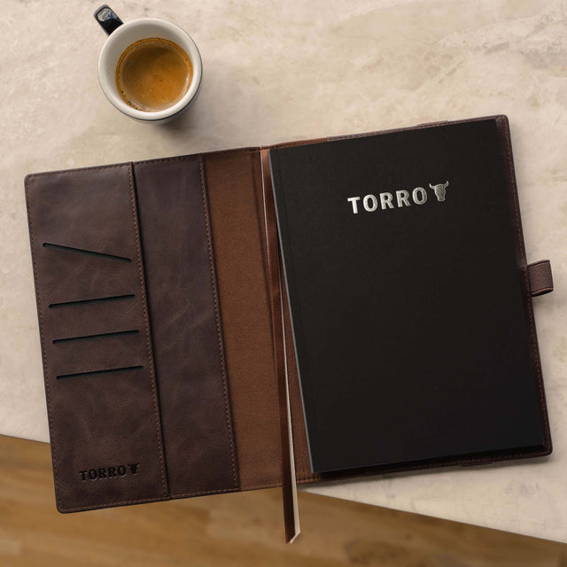 Dark Brown Leather A5 Notebook Cover with refill notepad