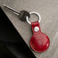 Red Leather AirTag Holder Keyring attached to key