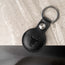 Back of the Black Leather Apple AirTag Holder Keyring showing TORRO bulls head logo