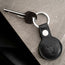 Black Leather Apple AirTag Holder Keyring attached to key