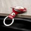 Close up of the press stud clasp on the Red Leather Apple AirTag Holder Keyring