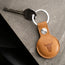 Tan Leather Apple AirTag Holder Keyring attached to key