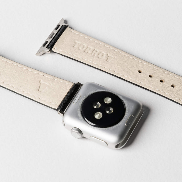 Soft calf leather inner lining of the Black Leather Apple Watch Strap