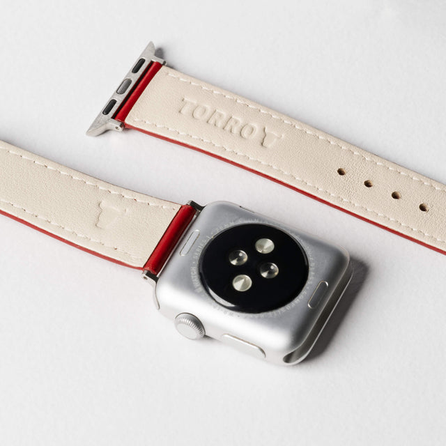Soft calf leather inner lining of the Red Leather Apple Watch Strap