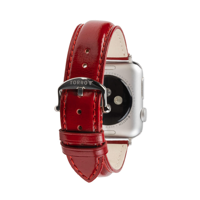 Red Leather Watch Strap with Stainless Steel Buckle for Apple Watch