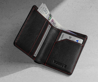 Inside of the Black (with Red Stitching) Bifold Leather Wallet