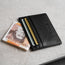 Black Leather Credit Card Holder with card slots and notes compartment