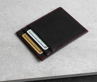Back of the Black with Red Detail Leather Credit Card Holder with 2 card slots