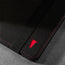 Close up of the leather grain and TORRO bulls head logo on the Black Leather (with Red Stitching) Case for iPad Pro 12.9-inch