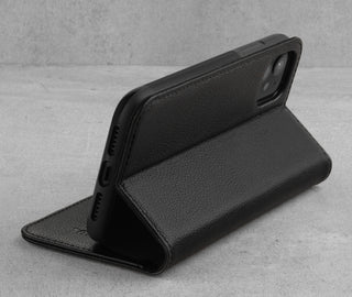 Stand function of the Black Leather Stand Case for iPhone 11