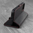 Integrated stand function of the Black Leather (with Red Stitching) Folio Case for iPhone 13