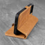 Integrated stand function of the Tan Leather Folio Case for iPhone 13