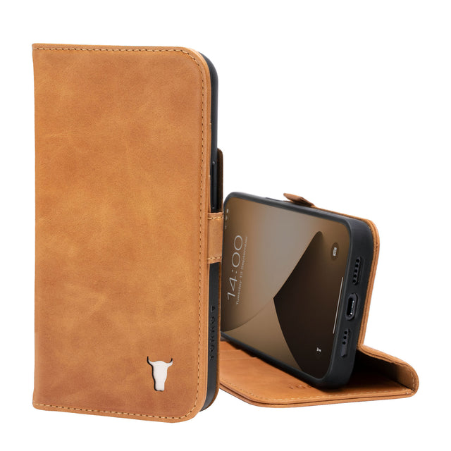 Tan Leather Stand Case for iPhone 13 Mini