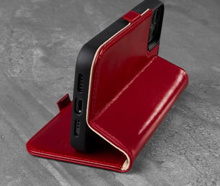 Integrated stand function of the Red Leather Phone Case for iPhone 13 Pro Max