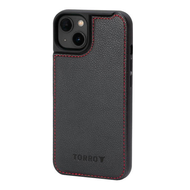 Black (with Red Stitching) Leather Bumper Case for iPhone 14