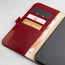 Card and note storage in the Red Leather Leather Folio Stand Case for iPhone 14