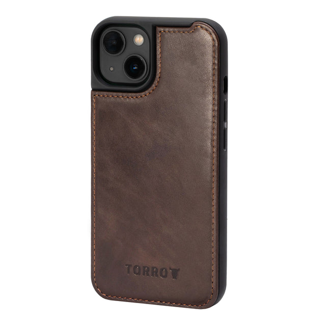 Dark Brown Leather Bumper Case for iPhone 14 Plus