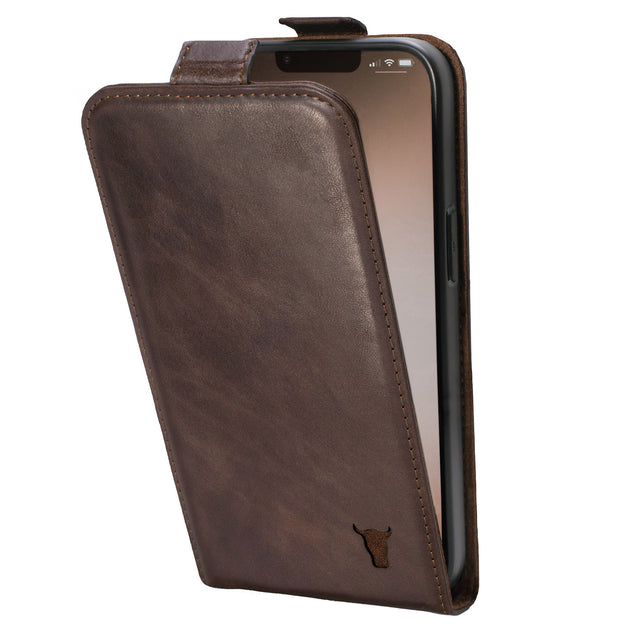 Dark Brown Leather Flip Case for iPhone 14 Plus