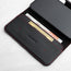 Card and note storage in the Black (with Red Stitching) Leather Wallet Case for iPhone 14 Max
