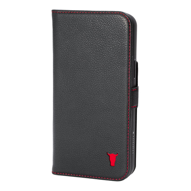 Black (with Red Stitching) Leather Folio Case (MagSafe) for iPhone 14 Pro