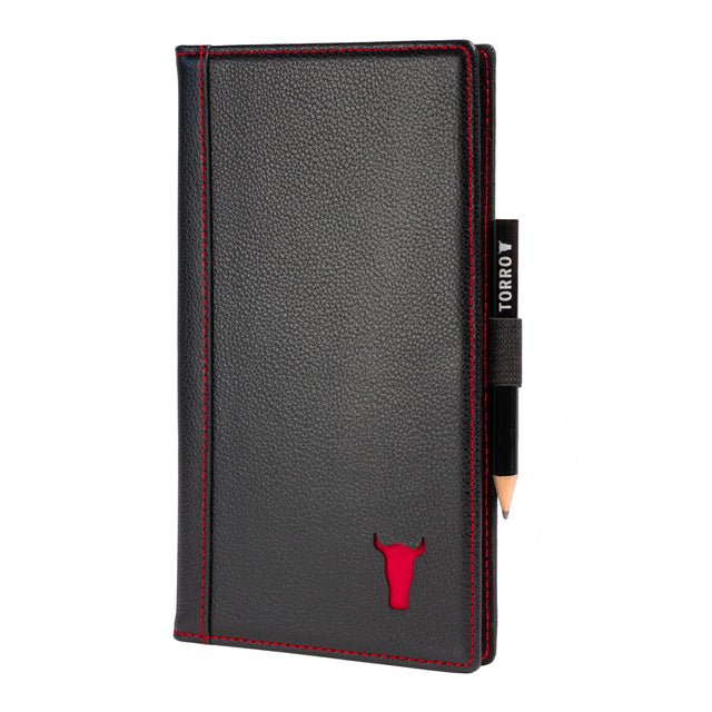 Pro edition of the Black with Red Detail Leather Golf Scorecard Holder