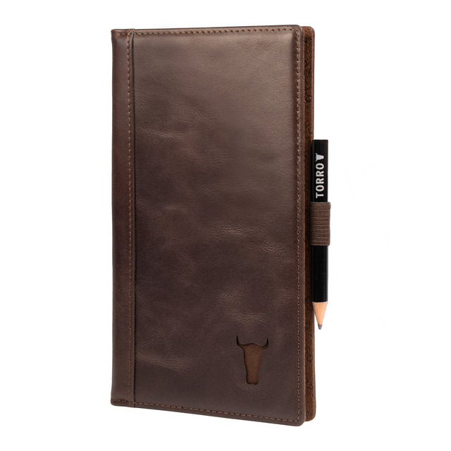 Pro edition of the Dark Brown Leather Golf Scorecard Holder