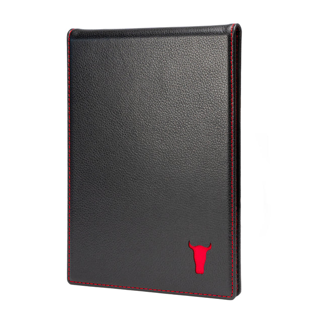 PRO Edition of the Black with Red Detail Leather Golf Scorecard & Yardage Book Holder