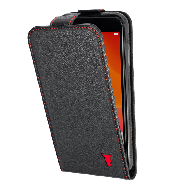 Black Leather (with Red Stitching) Flip Case for iPhone SE & iPhone 7/8