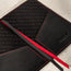 Close up of the microfibre lining and ribbon bookmarks in the Black Leather (with Red Stitching) Passport Holder