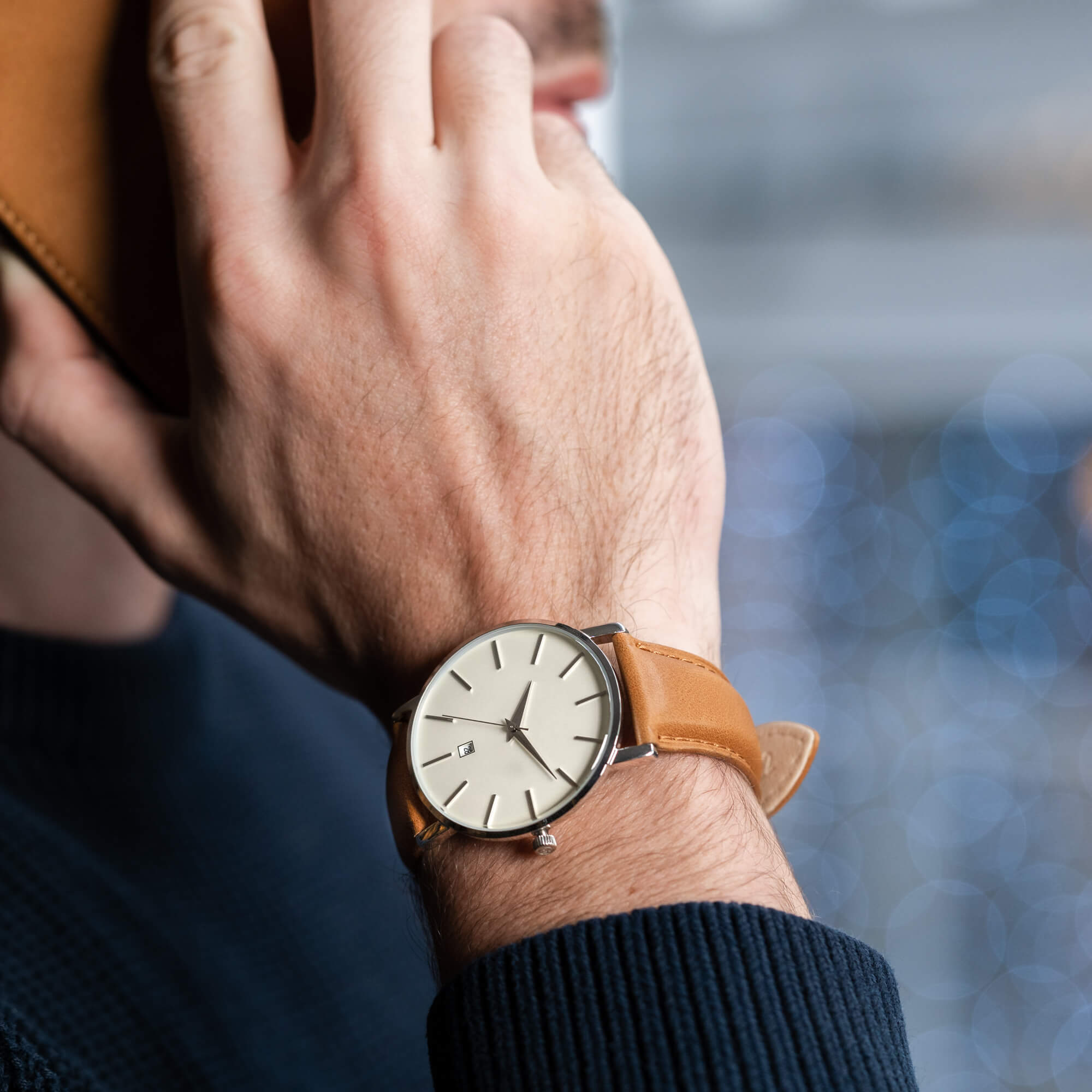 Tan leather strap on sale watch