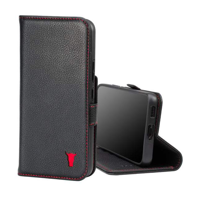 Black Leather with Red Stitching Phone Case for Samsung Galaxy S22