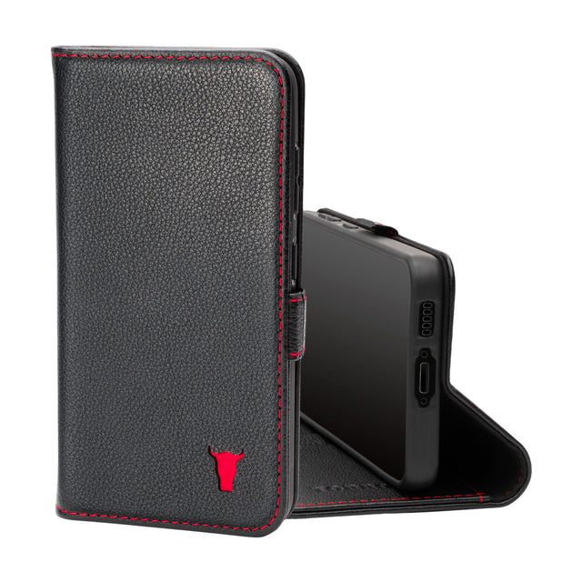 Black with Red Detail Leather Case for Galaxy S23