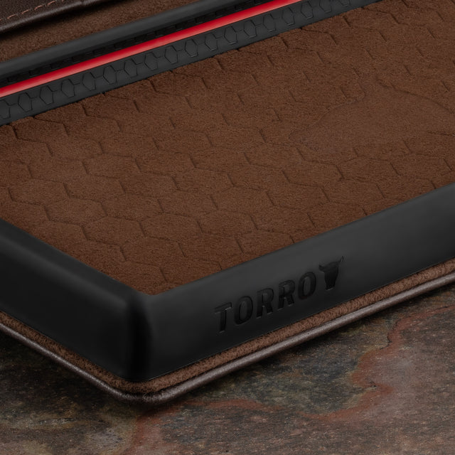 Custom TORRO branded frame of the Dark Brown Leather Case for Galaxy S23 Ultra