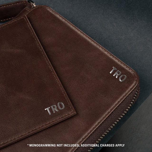 Close up of the interior of the Dark Brown Leather Solo Travel Wallet